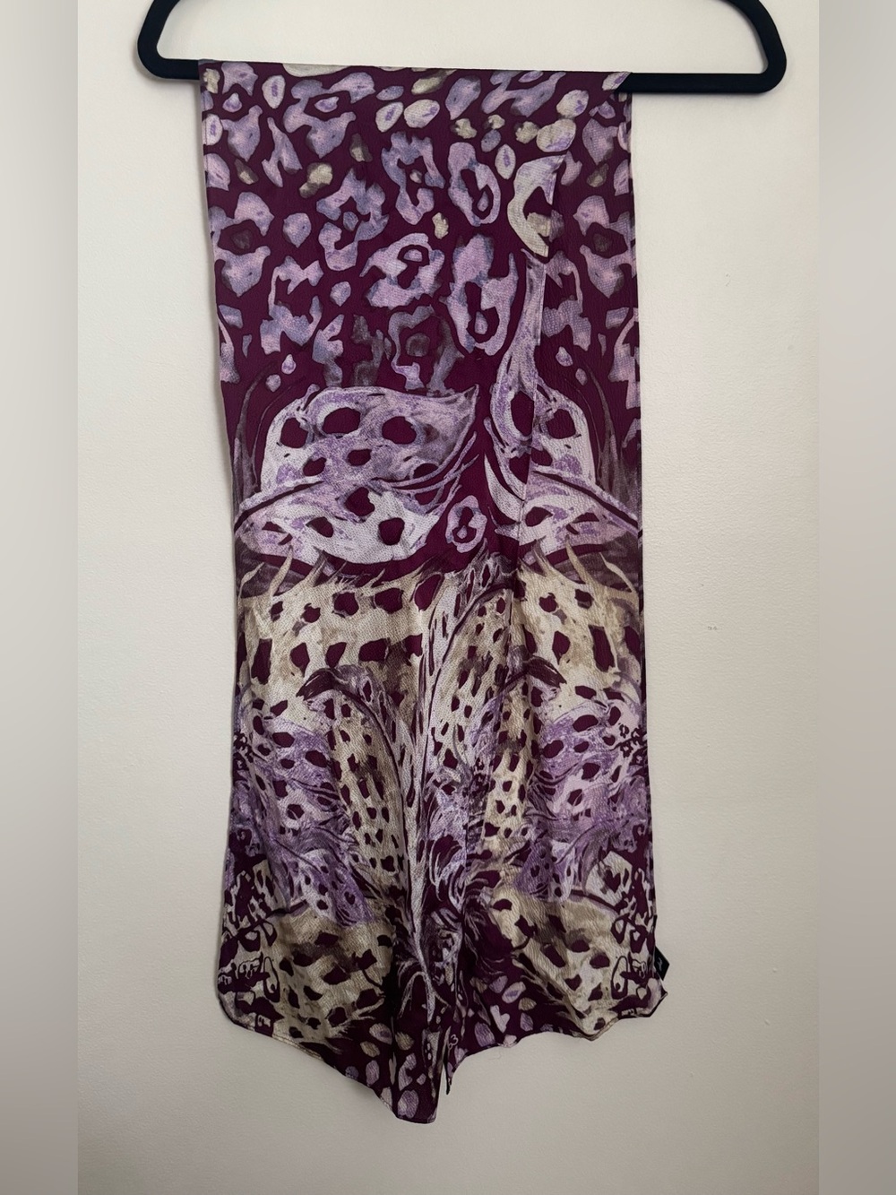 100% Silk Echo Plum and Cream Abstract Print Scarf